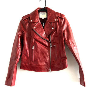 L'AGENCE Red Leather Biker Jacket with Asymmetrical Zip